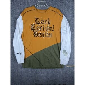 Rock Revival Men's 2XL Guymon Graphic  Long Sleeve T-Shirt Colorblock Wood Olive